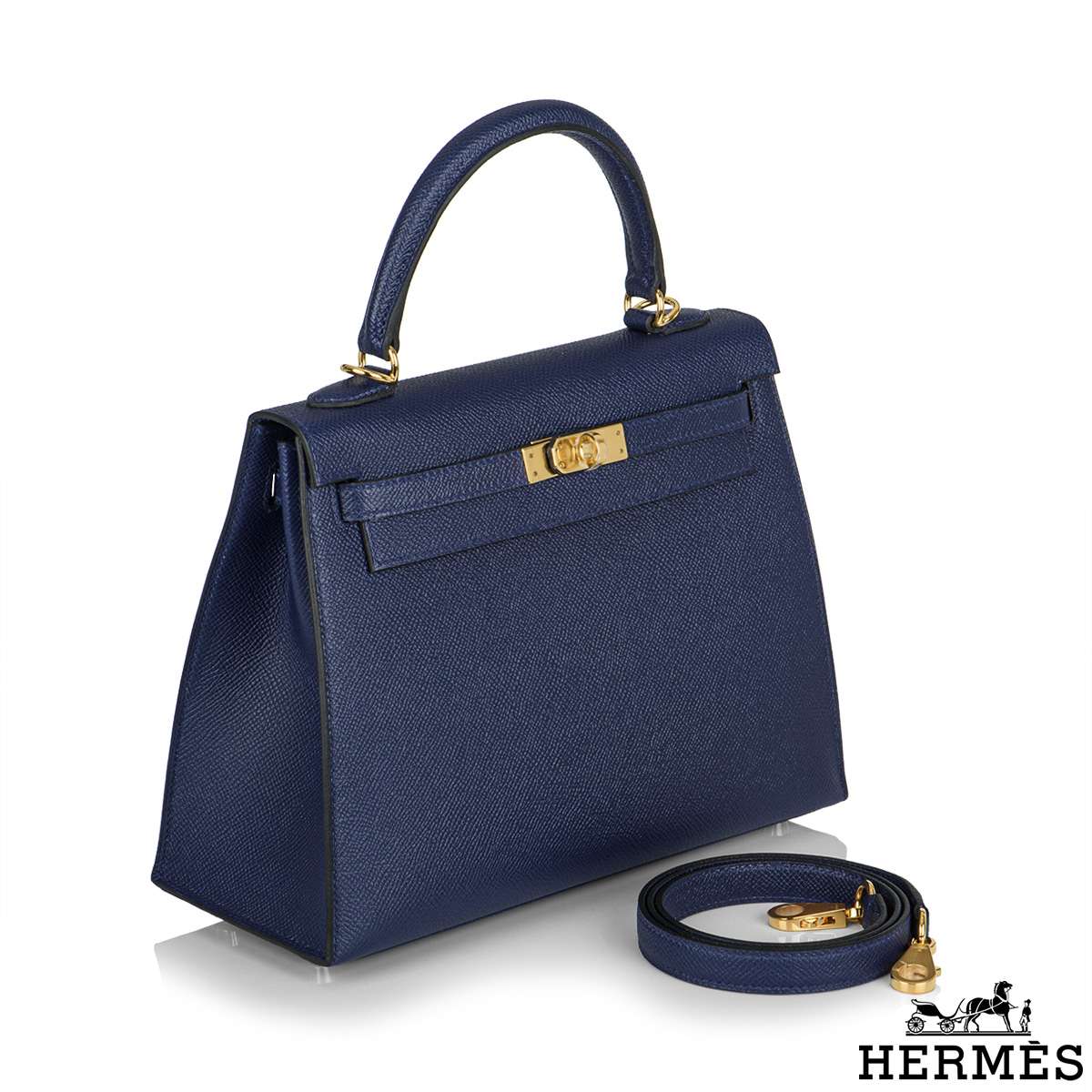 Hermés Kelly II Sellier 25cm Epsom Bleu Saphir GHW | Rich Diamonds